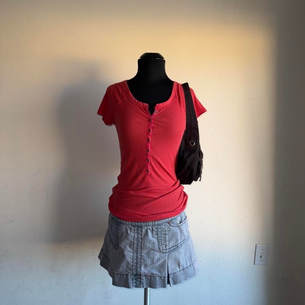 Vintage Abercrombie Fitch Womens Henley Button Up Tee Shirt Preppy Y2K Top
